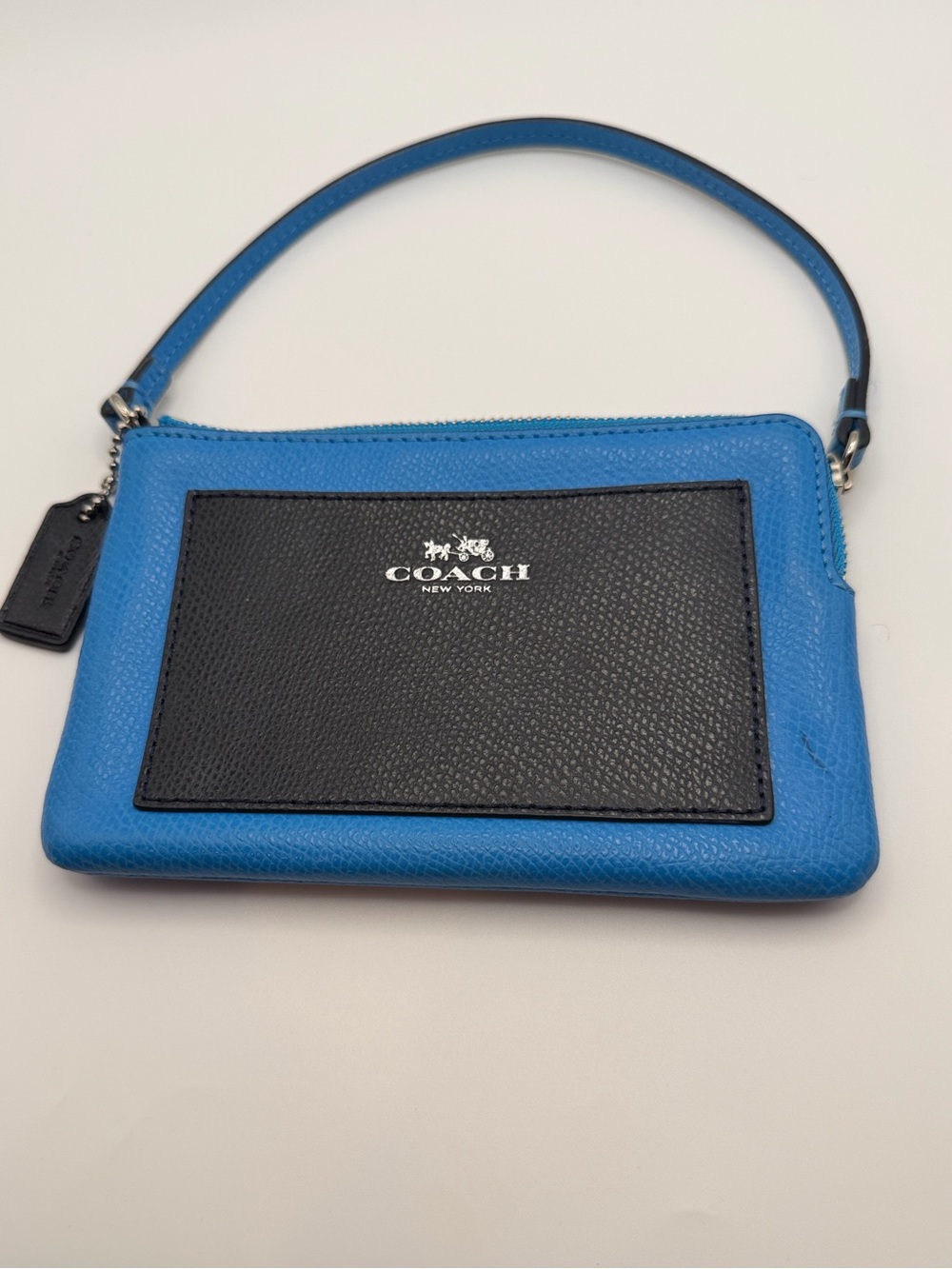 Coach Electric Blue Leather Wristlet with Silver Hardware